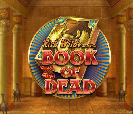 The image features the title Rich Wilde and the Book of Dead on a brightly decorated ancient Egyptian background. A golden scarab adorns the book.
